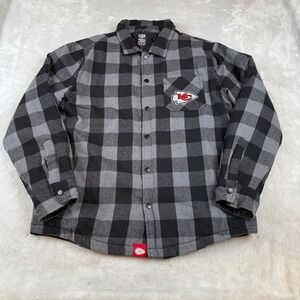 NFL Team Apparel Kansas City Chiefs Plaid Quilted Flannel Shirt Jacket Mens M